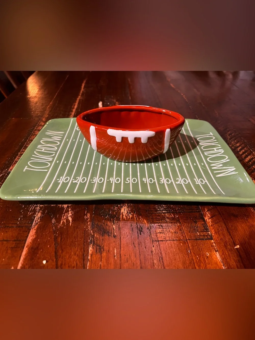 Rae Dunn Red Ceramic Football Snack Bowl